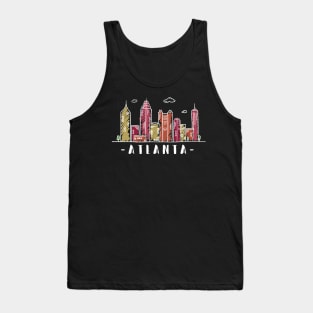 Atlanta Skyline. United States Colored Hand Drawn Style Tank Top